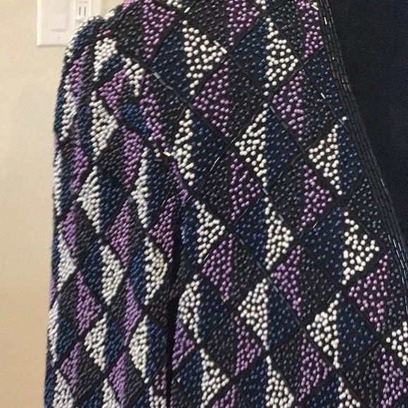 Nipon Night vintage beaded jacket, black/blue/white/purple, XL, NWT - Picture 3 of 14